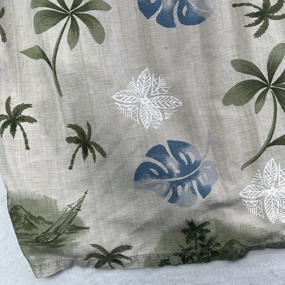 100% Silk (Washable) Men's XL Nautica Tropical‎ Print Beige Button Down Shirt - Picture 8 of 10